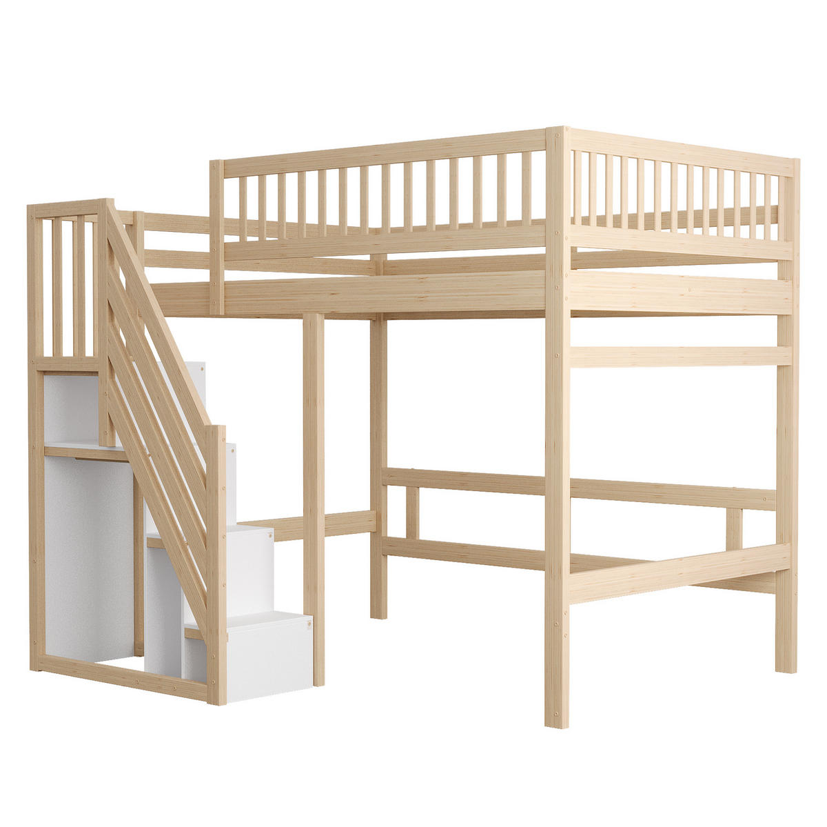 HOCHBETT mit Stauraumtreppe 140x200 cm Massivholz Natur - Braun, Holzwerkstoff (140/200cm) - Beauniv
