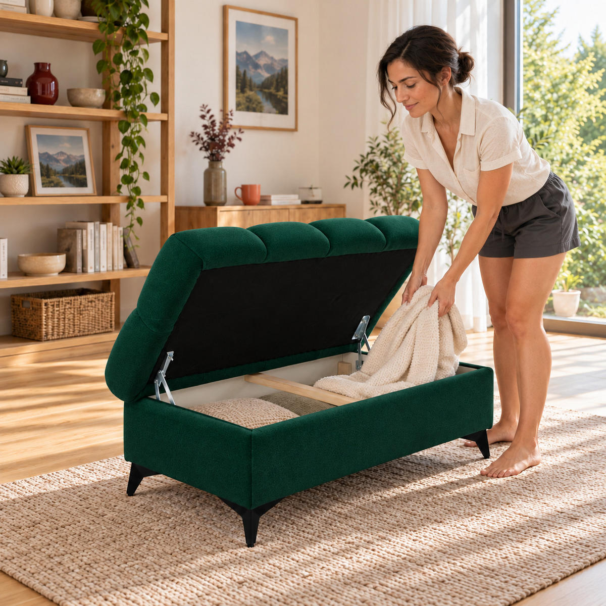POUF PUDDING 110 x 60 cm Velours Grün - Schwarz/Grün, Holz/Textil (110/43/60cm) - Muffo
