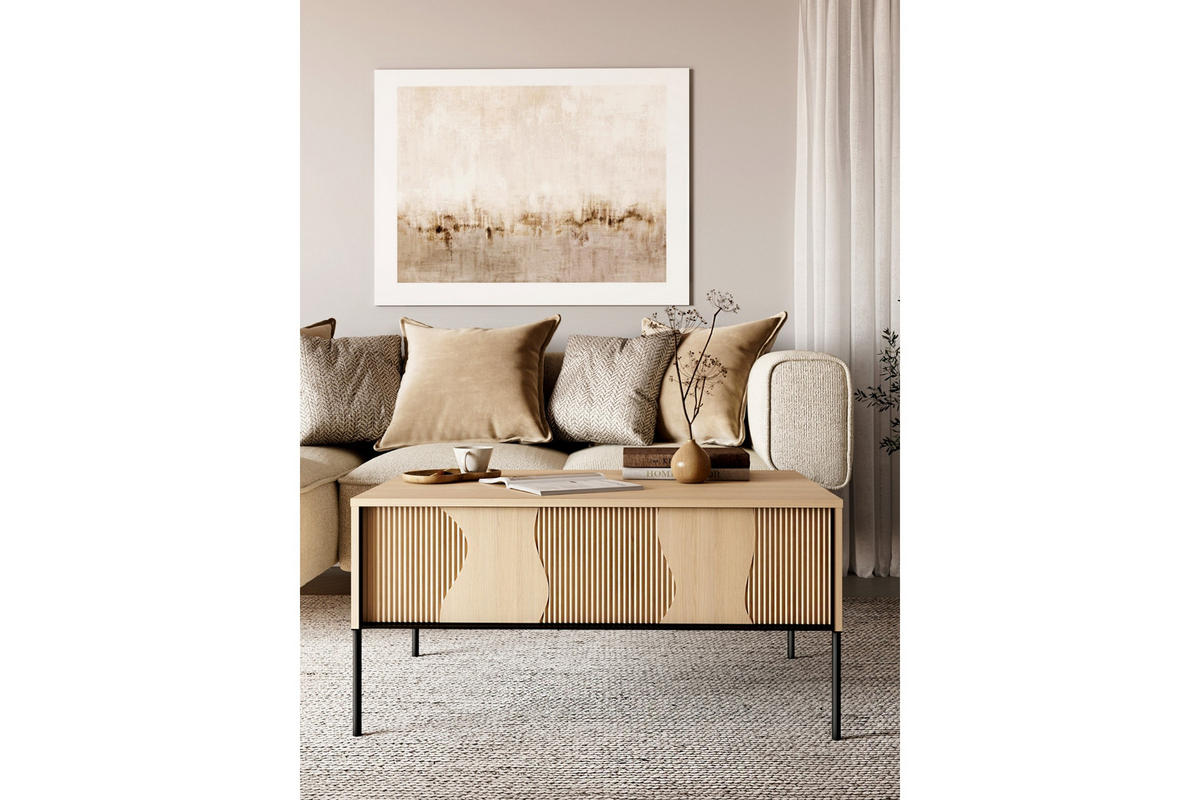 COUCHTISCH FAVOS 06 100/51/70 cm in Eiche Vincenza hell und Schwarz - Eichefarben/Schwarz, Holzwerkstoff (70/100/51cm) - Deine Möbel 24