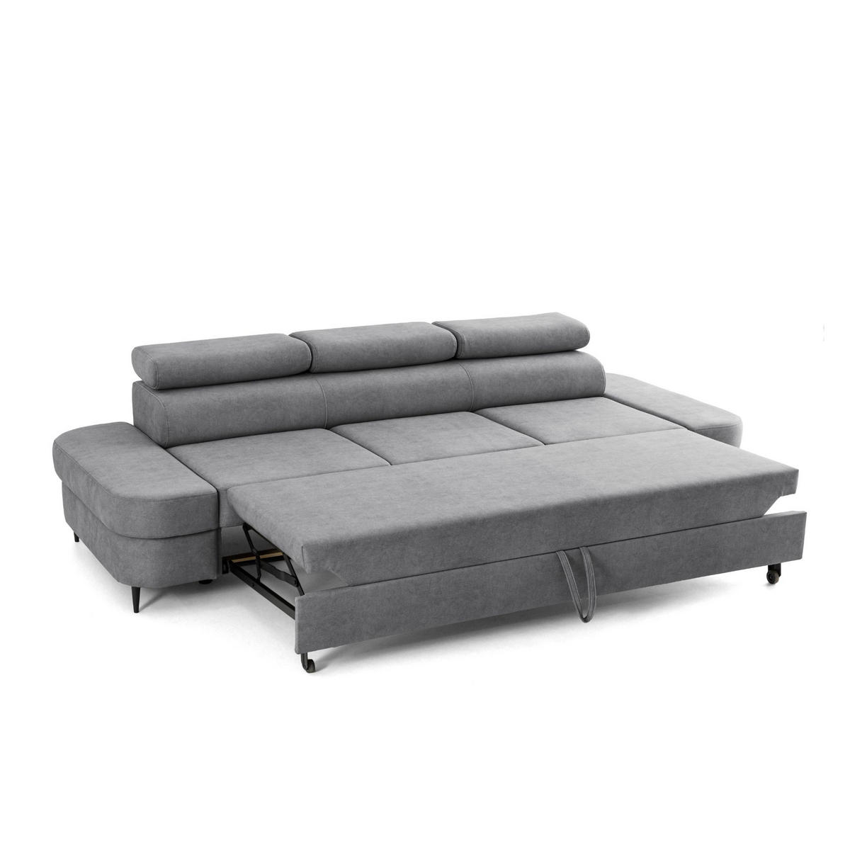 3-SITZER Sofa PRIAM mit Schlaffunktion 125x277 Velours Grau - Schwarz/Grau, Holz/Textil (278/95/102cm) - Muffo