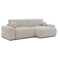 ECKSOFA Puffy mit Schlaffunktion und Bettkasten - besonders weich und puffig aus Beige Webstoff - Ottomane rechts - Beige/Schwarz, Holz/Kunststoff (266/138cm) - S-Style Möbel