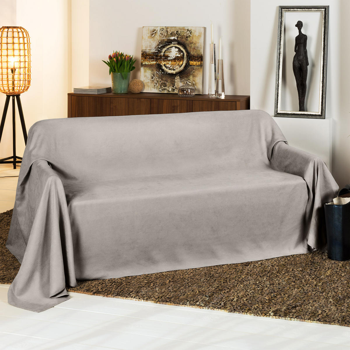 TAGESDECKE Romantica Wildleder Optik 210/280 cm Hellgrau - Hellgrau, Textil (210/280cm) - Beautissu 