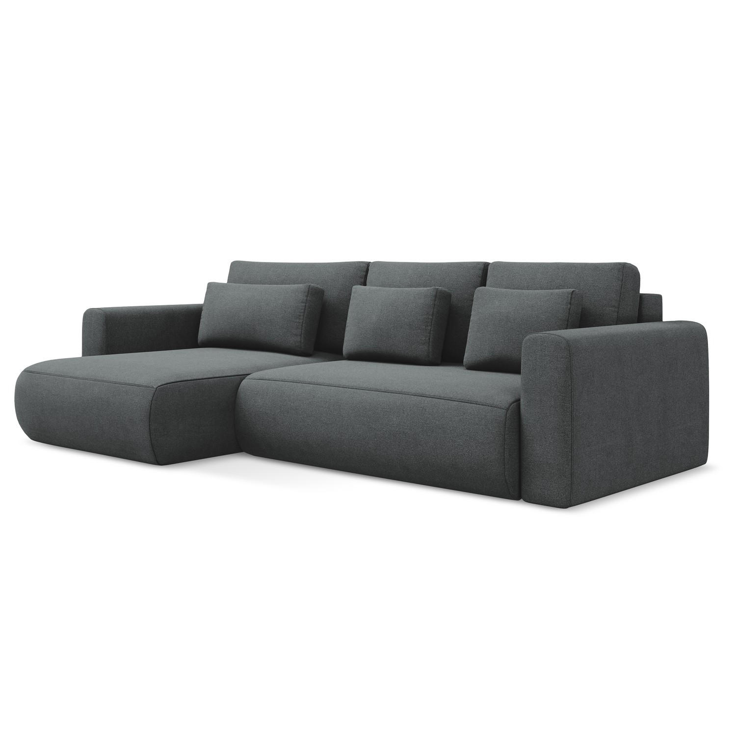 ECKSOFA mit Schlaffunktion Strukturstoff Stoff Grau - Schwarz/Grau, Kunststoff/Textil (149/278cm) - LaMiaSofa