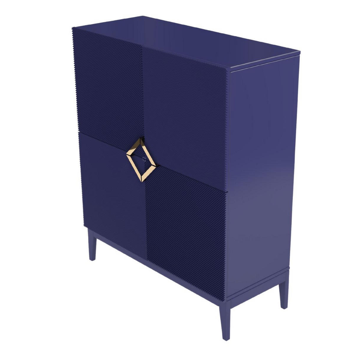 HIGHBOARD Demi High, Marinblau-Gold, Mit Gefrästen Fronten, Massive Buche - Dunkelblau, Holz/Holzwerkstoff (100.5/120.5/42cm) - Visby