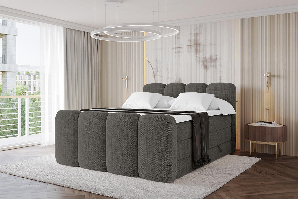 BOXBETT mit Matratze H3|H4 und Lattenrost - NINA-Z KING - 140x200 cm - Grau - Grau, Holzwerkstoff (140/200cm)
