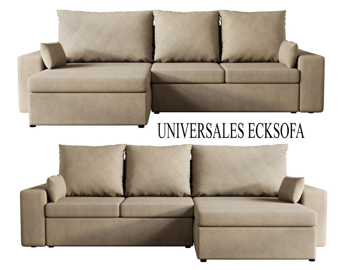 ECKSOFA Paco mit Bettkasten und Schlaffunktion, L-Form/XL-Form, Velourstoff, Universal - Beige, Holzwerkstoff (276/145cm) - 4ALL HOME