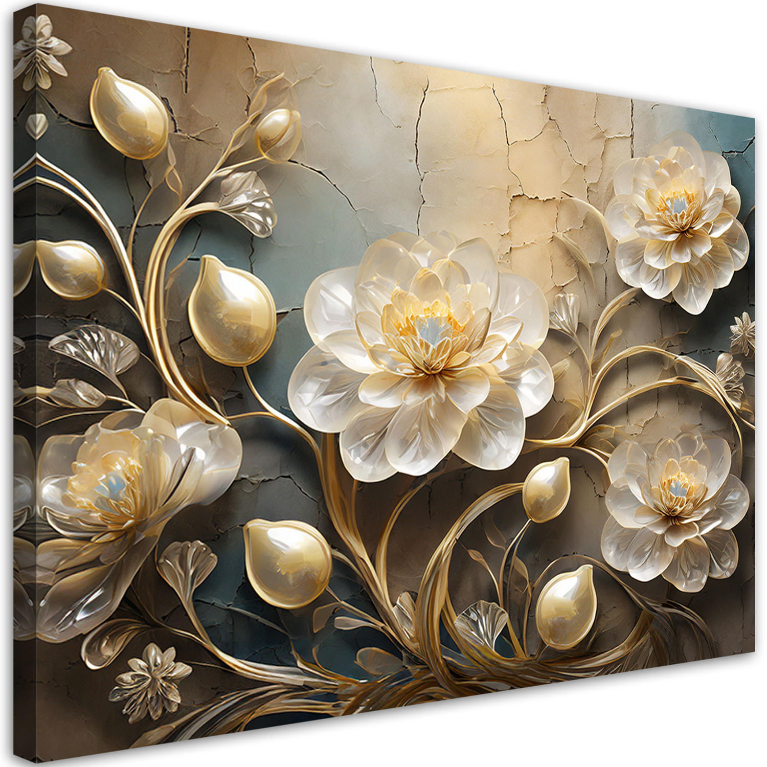 WANDBILD blumen gold glamour - Goldfarben, Textil (60/40cm) - Feeby