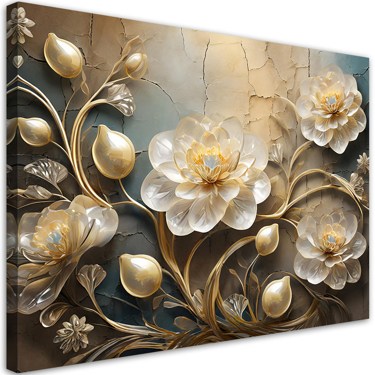 WANDBILD blumen gold glamour - Goldfarben, Textil (60/40cm) - Feeby