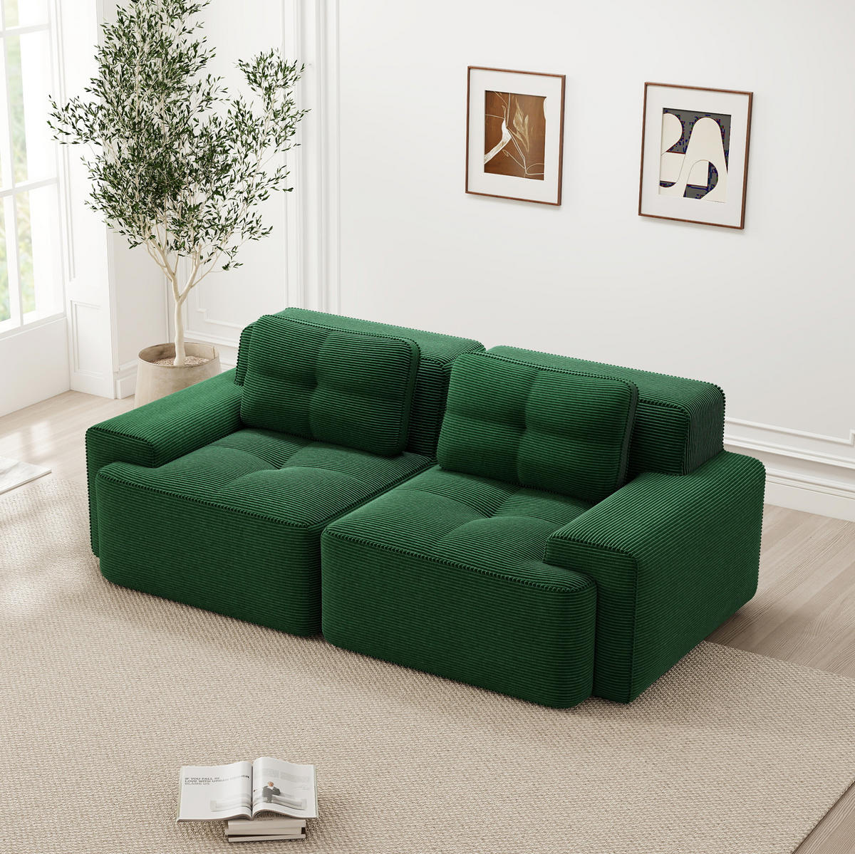 SOFA modular mit Tiefsitz Cord Green - Grün, Kunststoff (104/69/204cm) - Meubliv