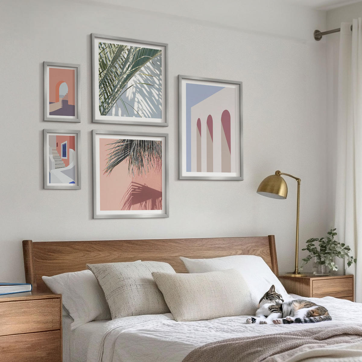 BILDER SET 5er Set - 50x50 cm & 20x30 cm & 40x60 cm Silberner Rahmen - Illustrationen der Stadtarchitektur - Silberfarben, Kunststoff (40/60cm) - TULUP
