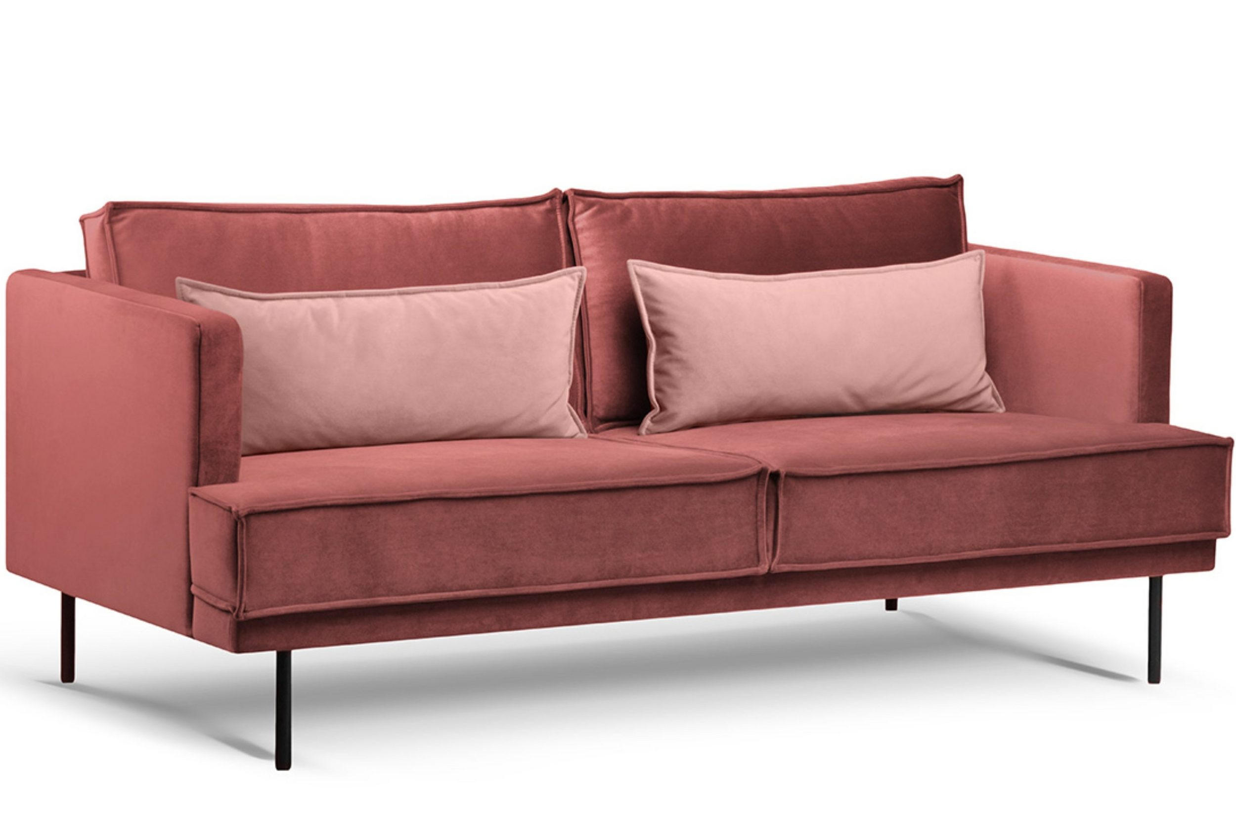 3-SITZER-SOFA GANZO 2 Kissen inklusive, Velours-Stoff, rosa - Pink/Schwarz, Textil/Metall (193/84/92cm) - KONSIMO®