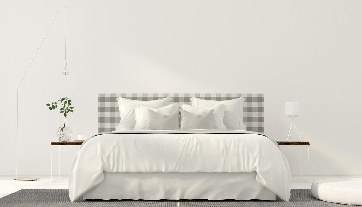 KOPFTEIL Gepolstertes Vichy-Stoff Grau 165/52/3 cm LAREDO - Grau, Textil (165/52/3cm) - RNT By Really Nice Things