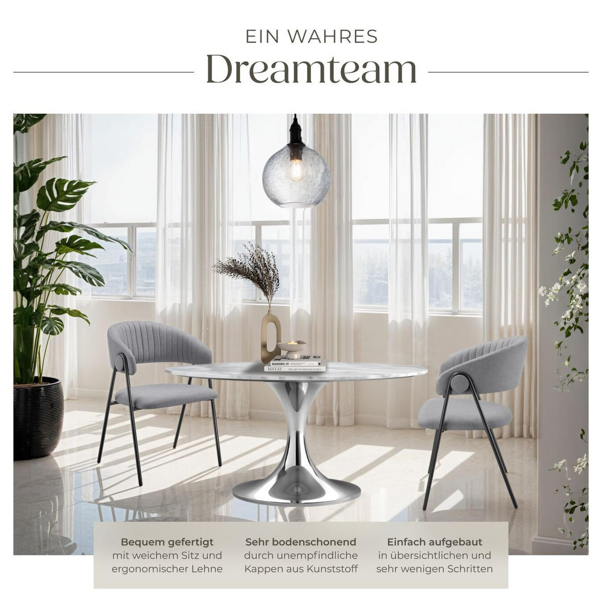 ARMLEHNSTUHL 2er Set Bedano 60 x 58 x 85 cm grau - Grau, Kunststoff (60/85/58cm) - tectake