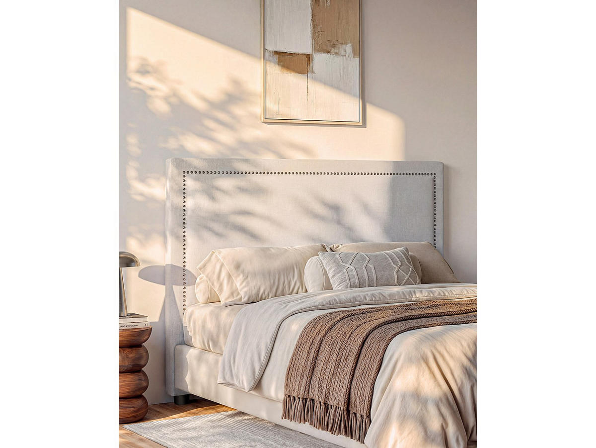 BETTKOPFTEIL - 2 Personen - stoff - beige Alvise - Beige, Textil (190/115/7cm) - Vente-Unique