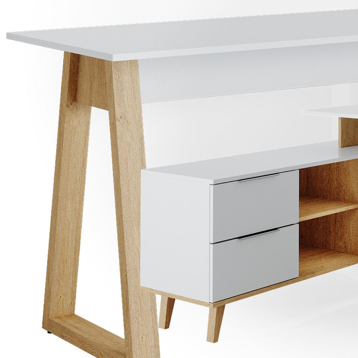 SCHREIBTISCH Nautica Weiß 138 x 60 cm mit Schubladen XXL - Eichefarben/Weiß, Holzwerkstoff (60/138/77cm) - Vicco