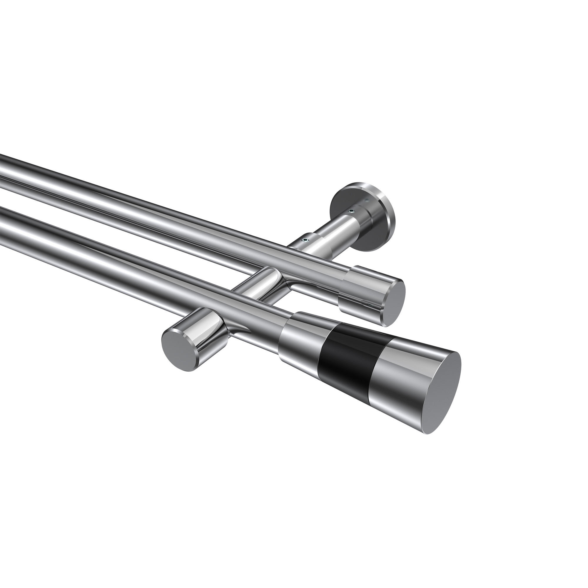GARDINENSTANGEN-SET Prestige Tanara 180 cm, 2-läufig (ohne Ringe), 20 mm Ø Chrom - Chromfarben/Schwarz, Metall (180cm) - INTERDECO