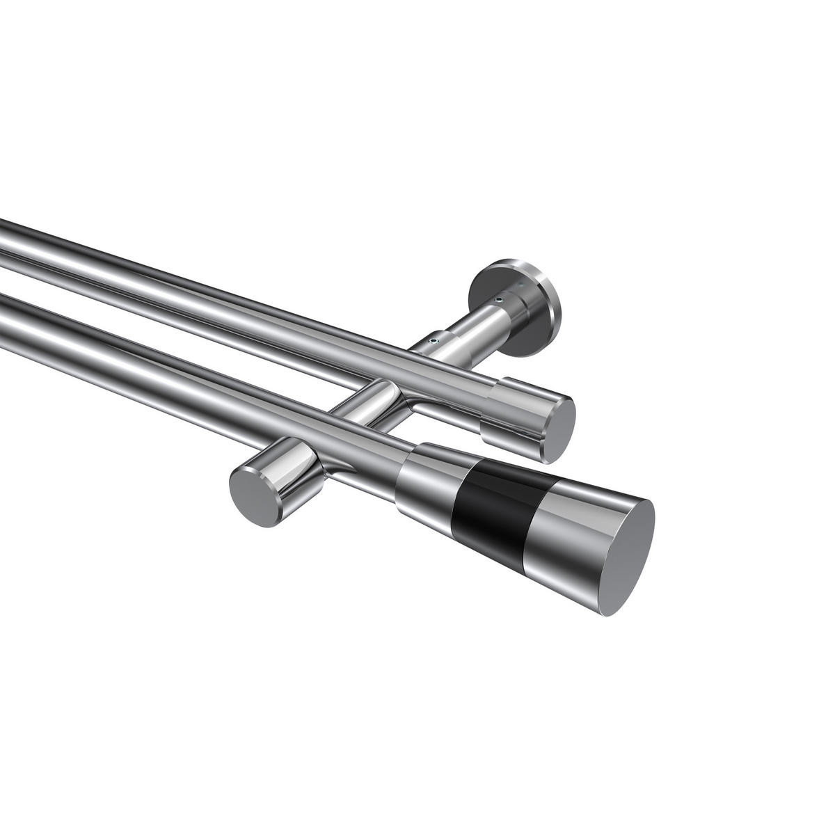 GARDINENSTANGEN-SET Prestige Tanara 320 cm (geteilt in 2 x 160 cm), 2-läufig (ohne Ringe), 20 mm Ø Chrom - Chromfarben/Schwarz, Metall (320cm) - INTERDECO