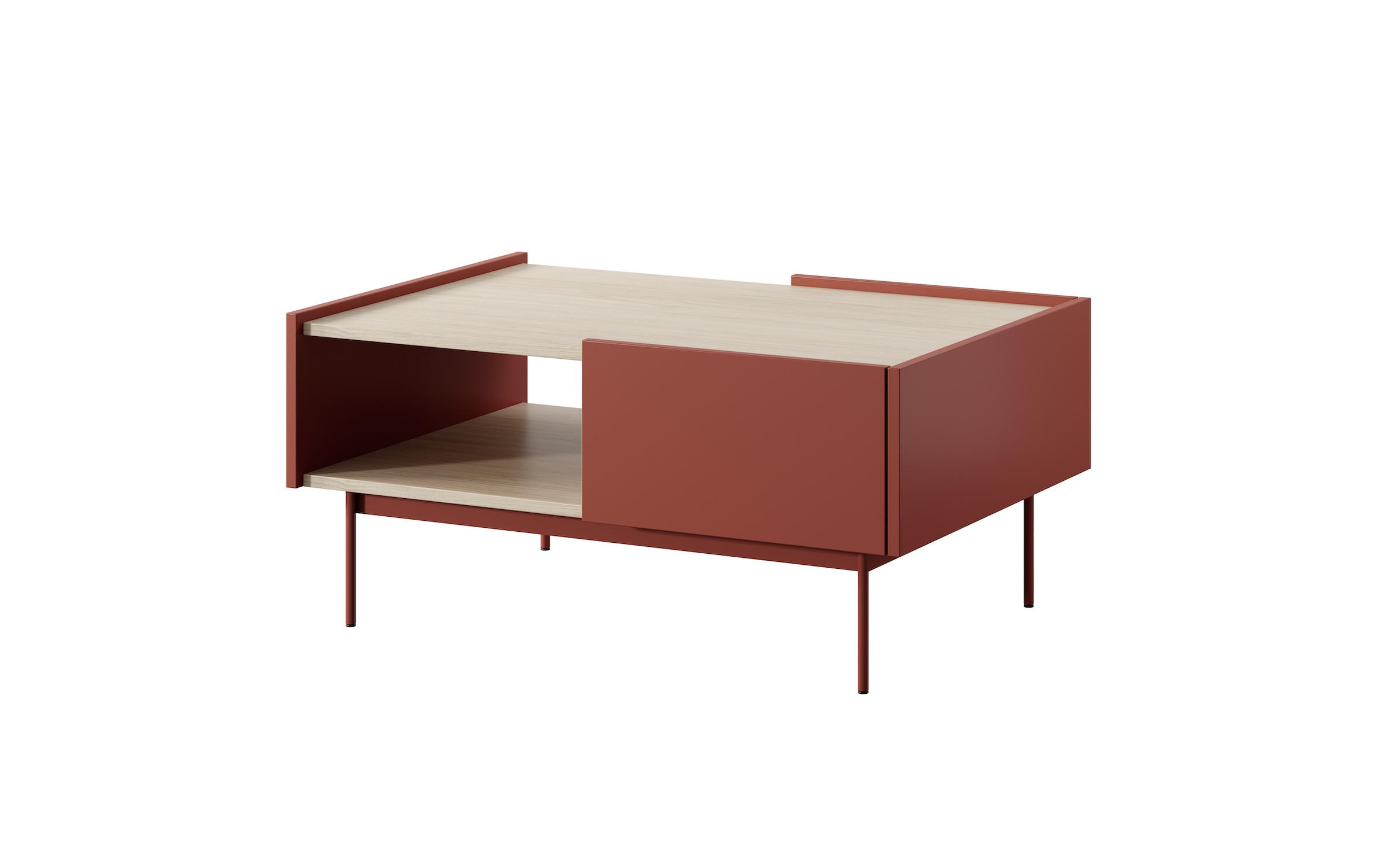 COUCHTISCH Color Keramikrot / Eiche Linea 97 / 65 / 45cm - Hellbraun/Rot, Holz/Holzwerkstoff (65/97/45cm) - Feldmann-Wohnen