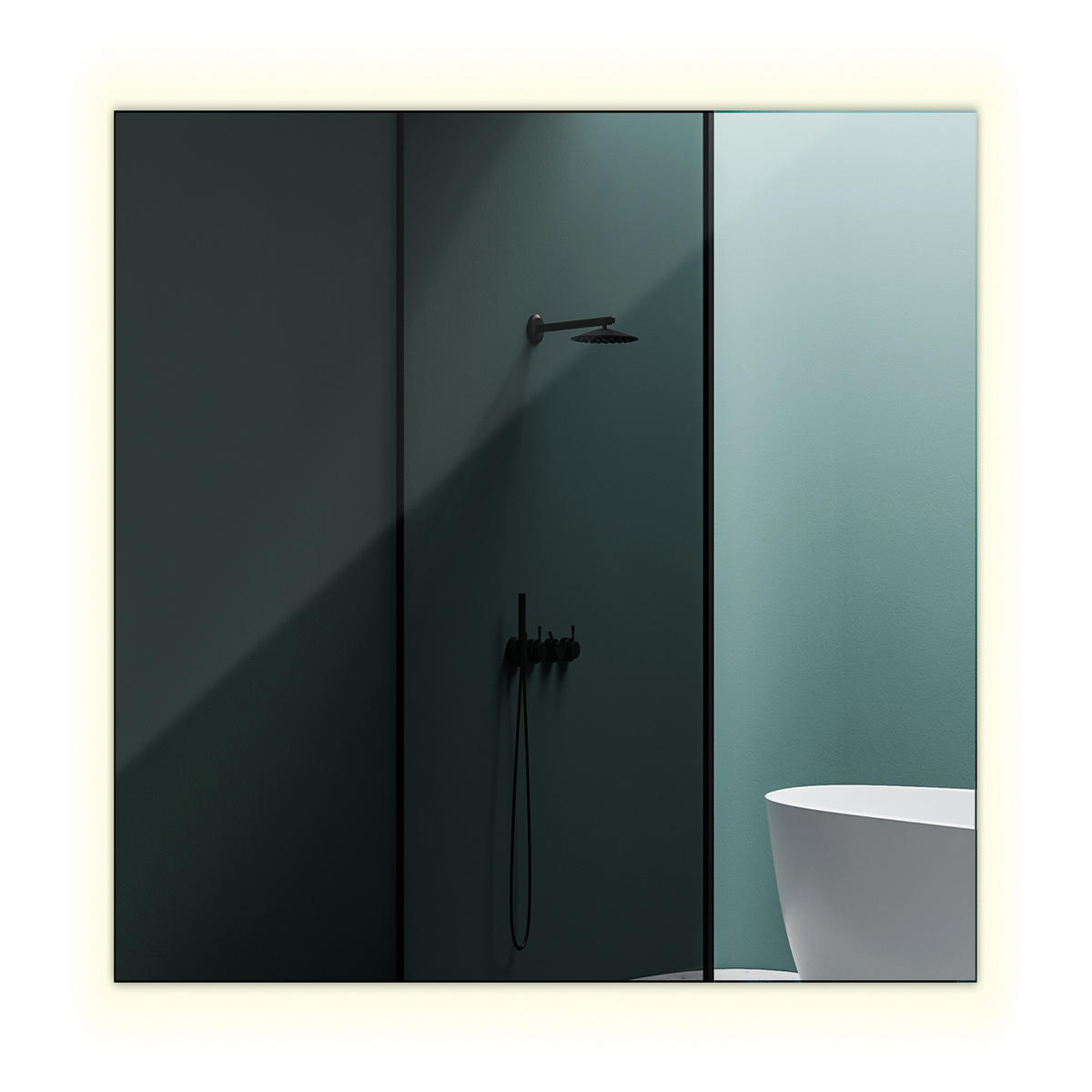 LED SPIEGEL 50 cm x 50 cm Qadratisch Warmweiß 3000 K - Blaugrau, Glas (50/50/2.4cm) - TULUP