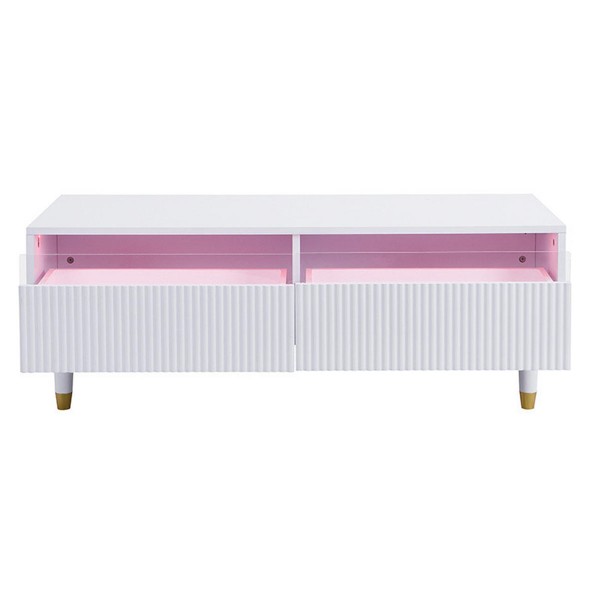 COUCHTISCH 110/50/40 cm weiß aus MDF mit LED-Beleuchtung und Schubladen - Weiß, Holzwerkstoff (100/50/40cm) - OKMYHOME