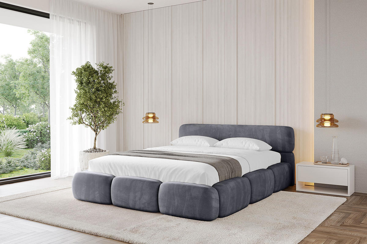 POLSTERBETT mit Bettkasten und Lattenrost, Boxbett ohne Matratze - ELVA-v1 200x200 Dunkelgrau - Dunkelgrau, Holzwerkstoff/Textil (200/200cm) - ALTDECOR