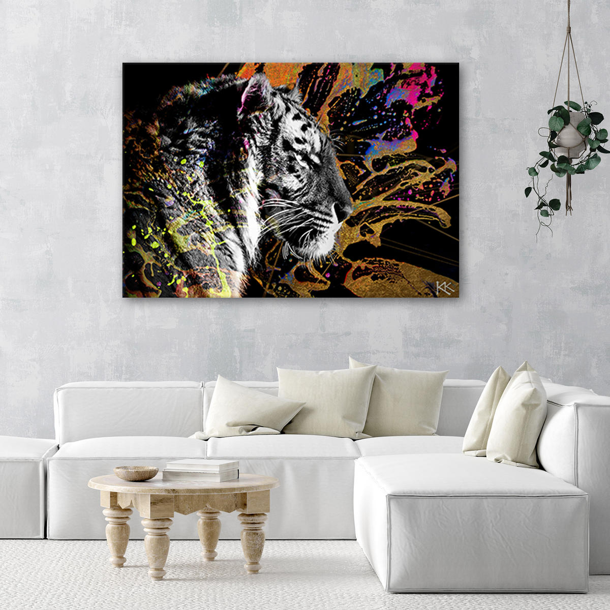 WANDBILD tiger auf farbenfrohen hintergrund - Multicolor, Textil (60/40cm) - Feeby
