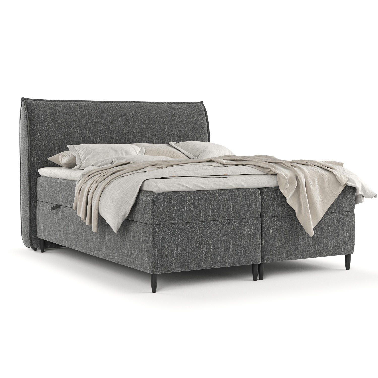 BOXBETT Corvus Schwarz 140/200 cm mit Taschenmatratze und Topper - Schwarz, Holz/Holzwerkstoff (140/200cm) - Maison de Reve