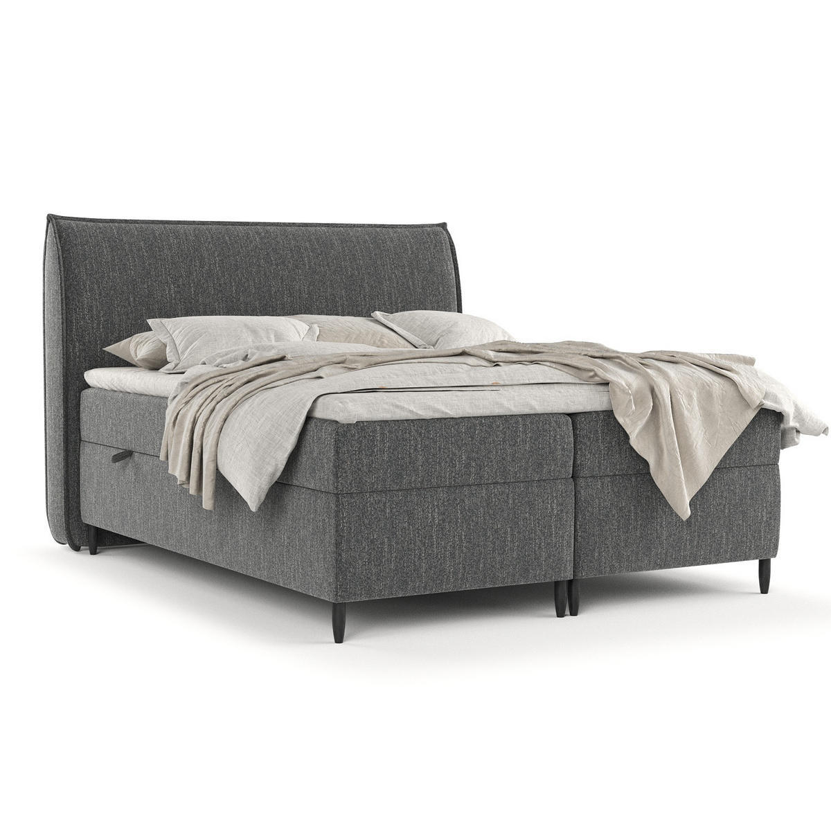 BOXBETT Corvus Schwarz 160/200 cm mit Matratze und Latex-Topper - Schwarz, Holz/Holzwerkstoff (160/200cm) - Maison de Reve