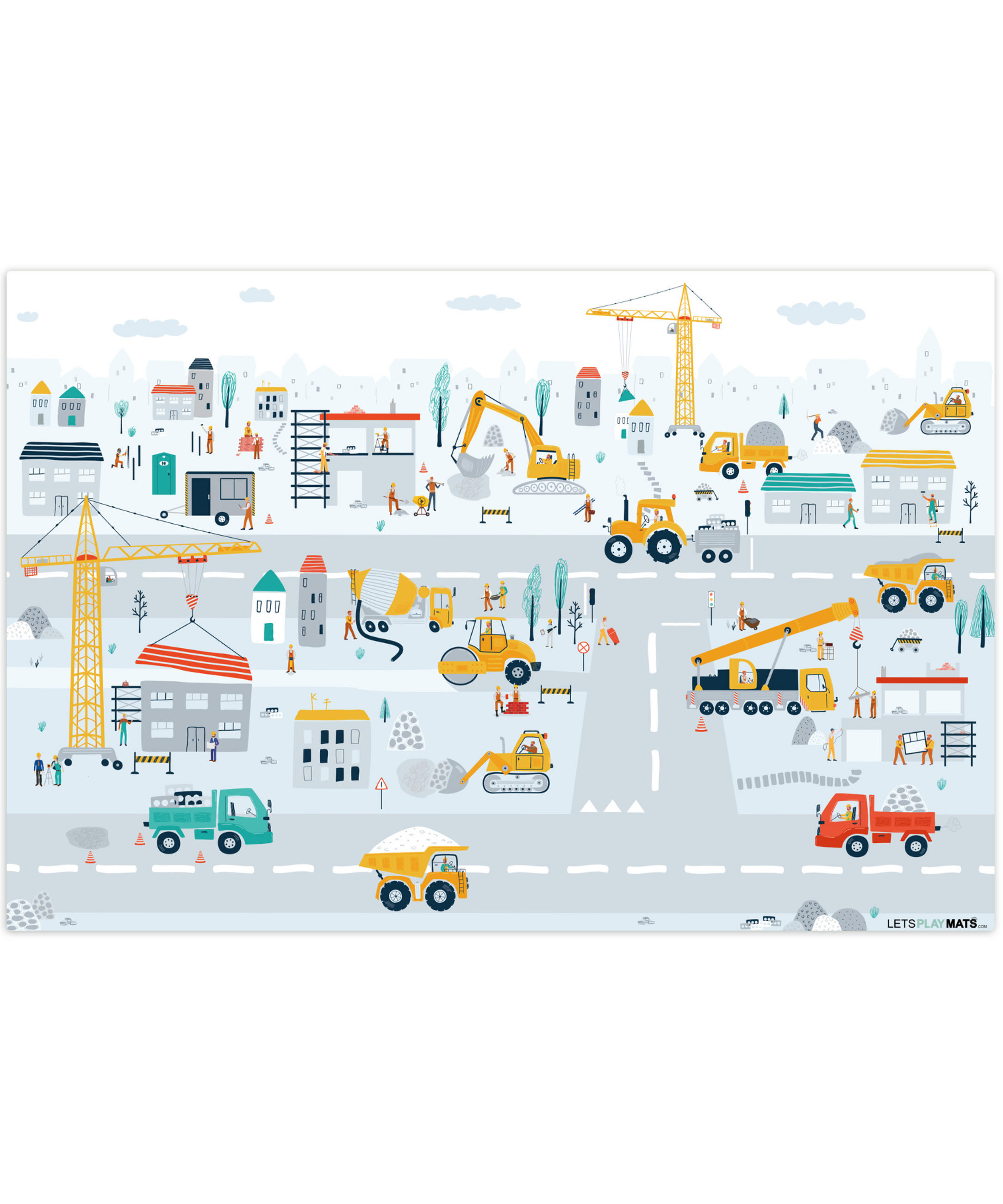 KINDERTEPPICH Baustelle - Traktor - Bagger - Auto - Design 105x70 cm - Multicolor, Kunststoff (105/70cm) - MuchoWow