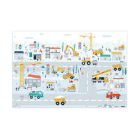 KINDERTEPPICH Baustelle - Traktor - Bagger - Auto - Design 105x70 cm - Multicolor, Kunststoff (105/70cm) - MuchoWow