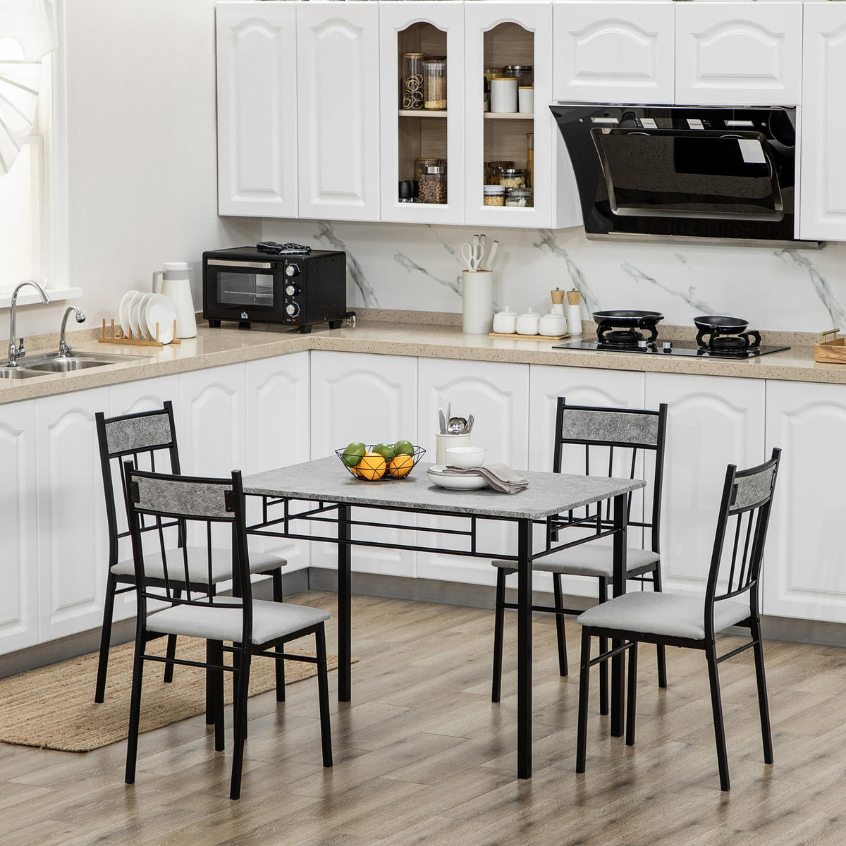 ESSZIMMER-SET, Metall rechteckig 5-teilig, grau-schwarz - Grau, Holzwerkstoff (70/75.5/107cm) - Vallsero