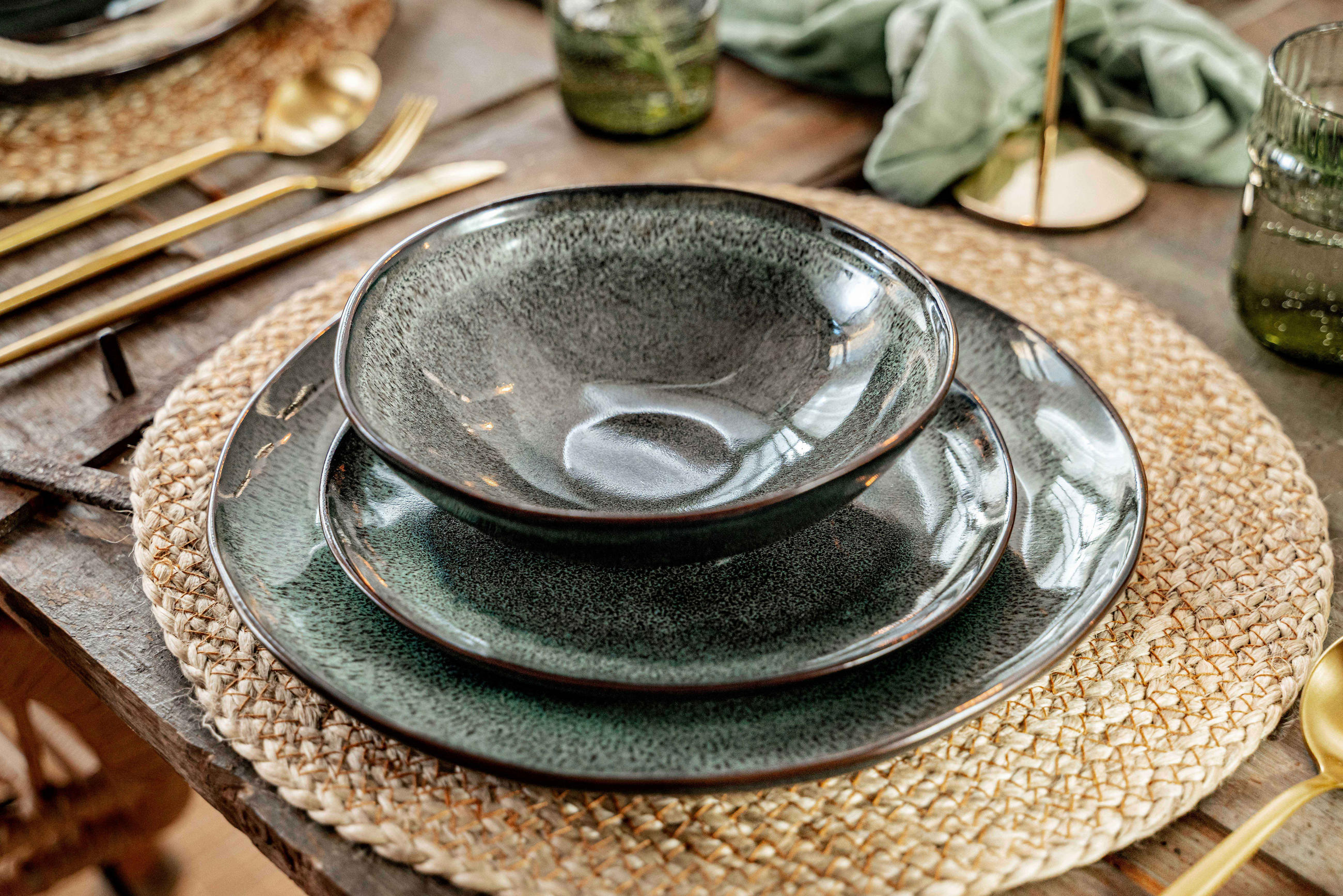 Thumbnail - Sänger Pastateller, Dunkelgrün, Keramik, 4-teilig, kratzfest, Essen & Trinken, Geschirr, Teller, Pastateller