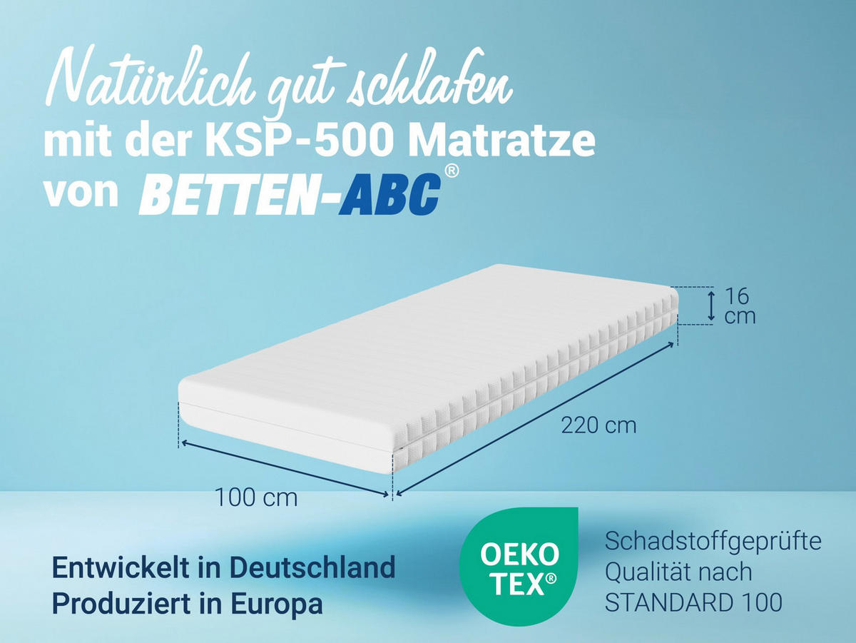 KALTSCHAUMMATRATZE KSP-500, 7 Zonen, Größe: 100x220, Härtegrad: H2 - Weiß, Textil (100/220cm) - Betten-ABC