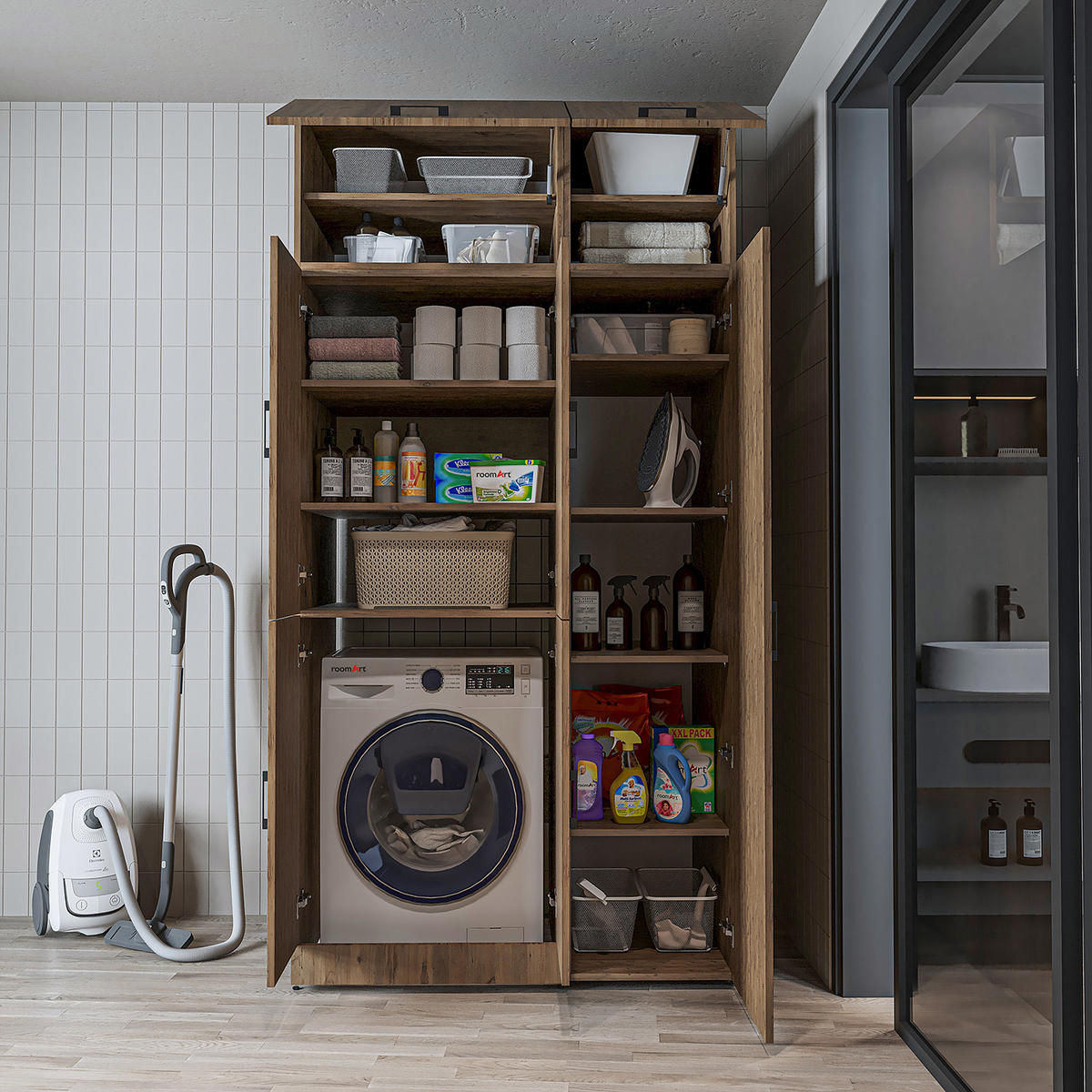 WASCHMASCHINENSCHRANK DORA-II 115cm Breit, 230cm Hoch - Eichefarben, Holzwerkstoff (115/230/73.8cm)