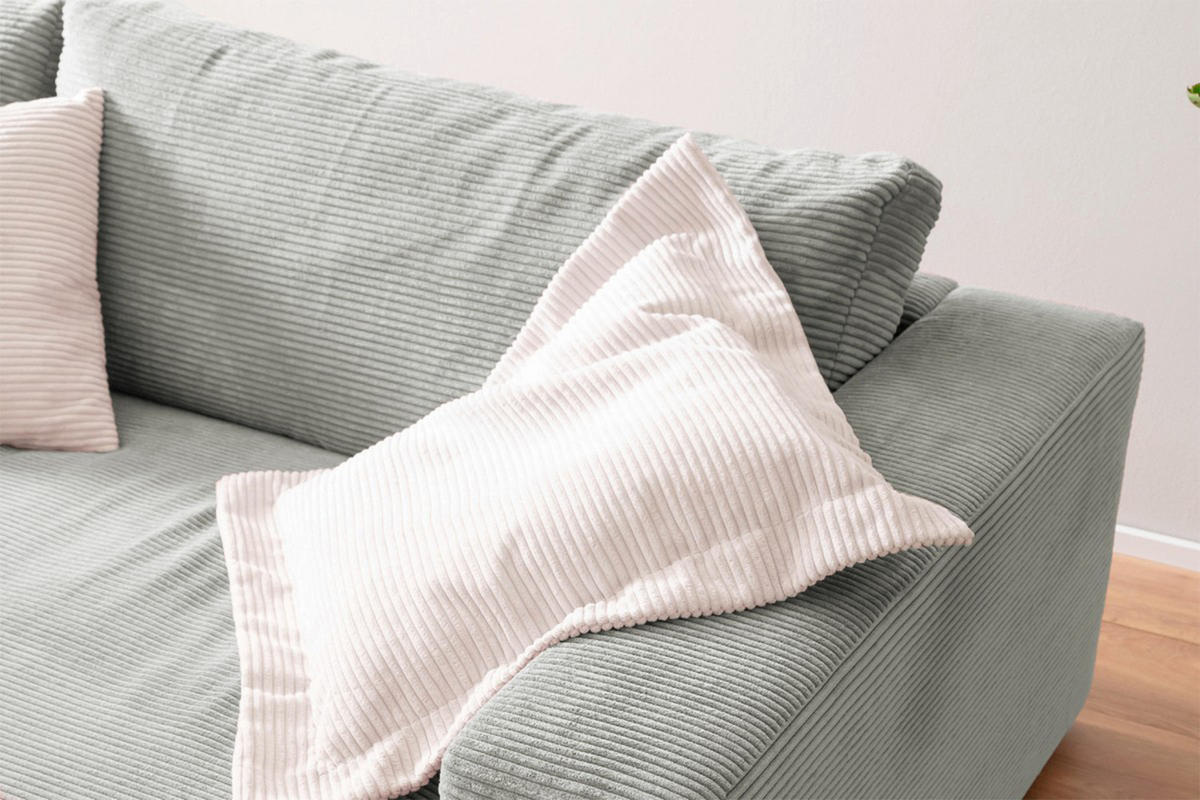 BIG SOFA XL MADELINE Hellgrau Cord - Hellgrau/Schwarz, Kunststoff/Textil (290/85/190cm) - KAWOLA