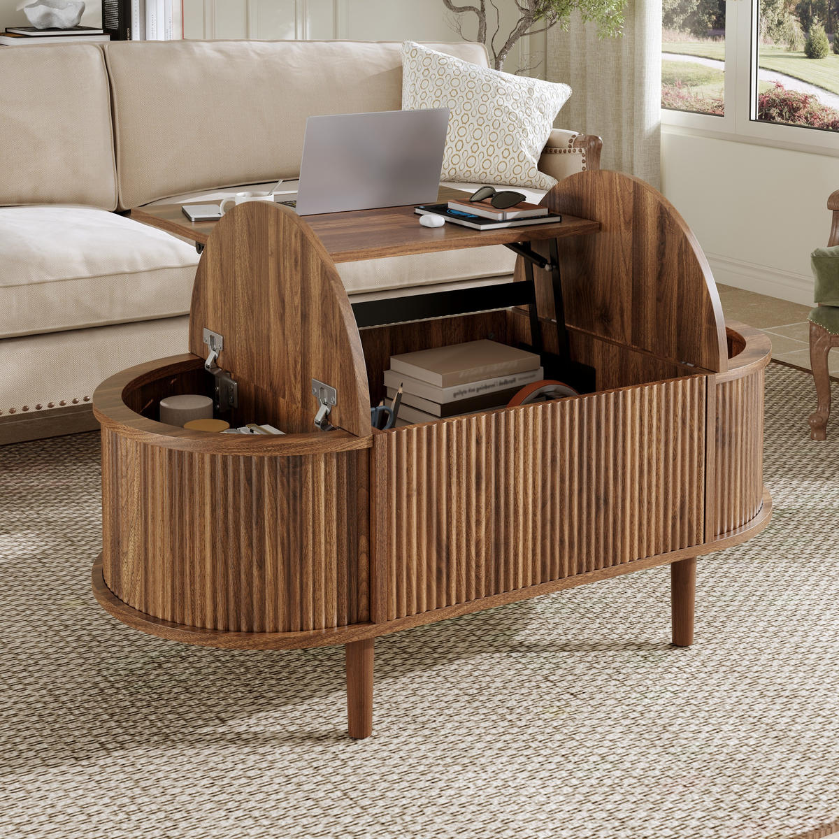 COUCHTISCH 100/48/53,5 cm nussbaum aus MDF mit höhenverstellbarer Tischplatte - Walnussfarben, Holzwerkstoff (100/48/53.5cm) - OKWISH