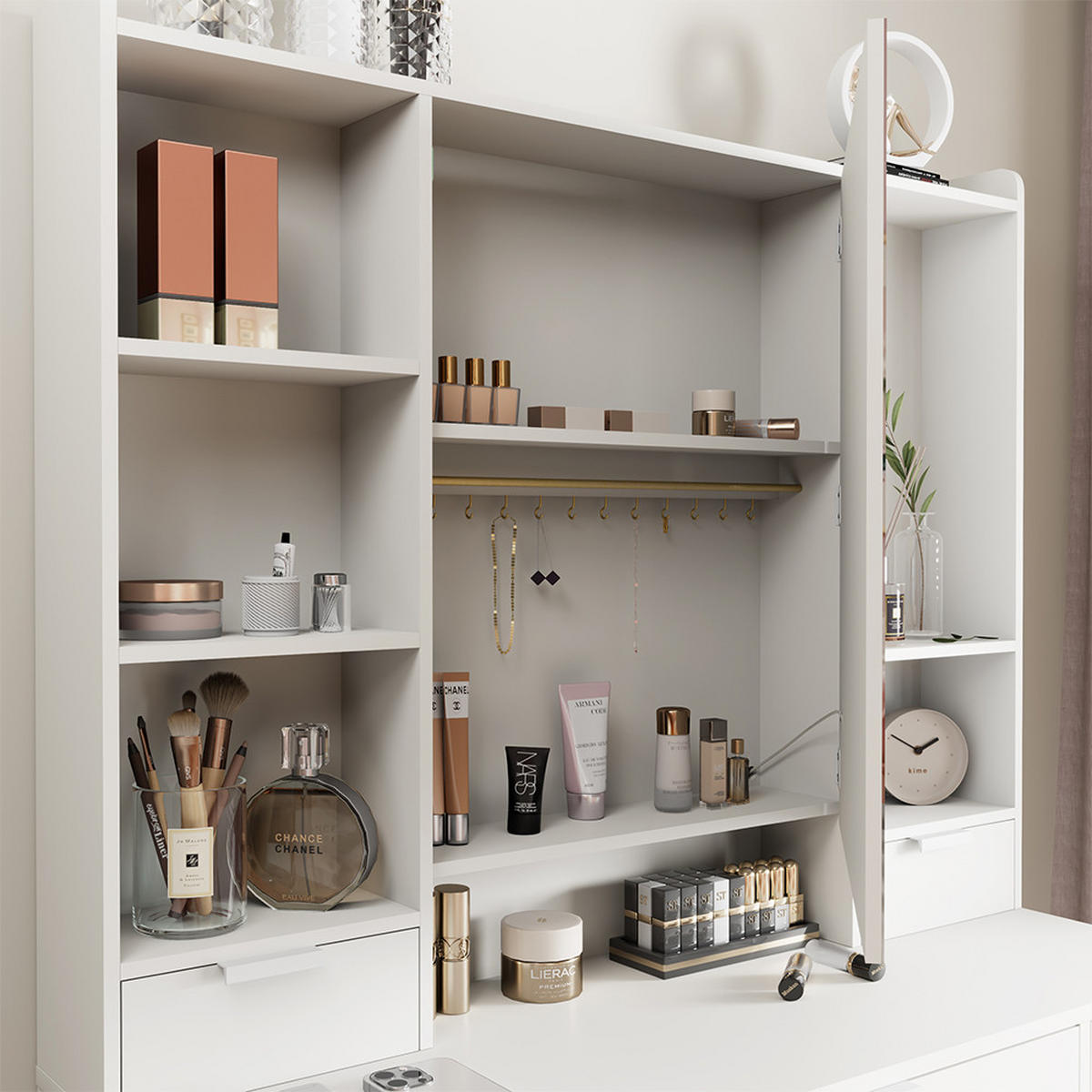 SCHMINKTISCH Solea Weiß 105 cm mit LED-Spiegel und Hocker - Weiß, Holzwerkstoff (105/156/40cm) - Vicco