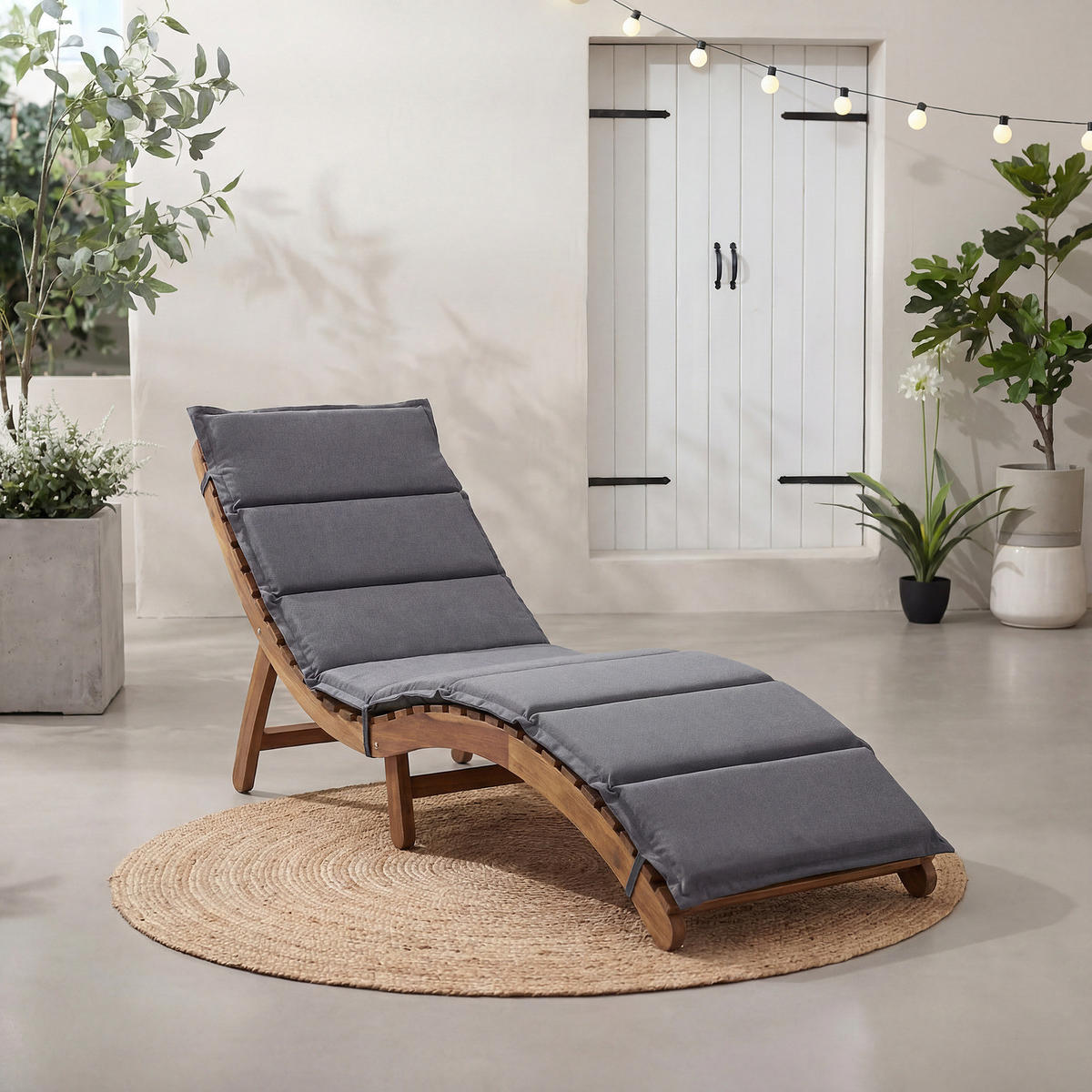 GARTENLIEGE - Akazie massiv / Webstoff - Anthrazit, Holz/Textil (54/55/168cm) - home24