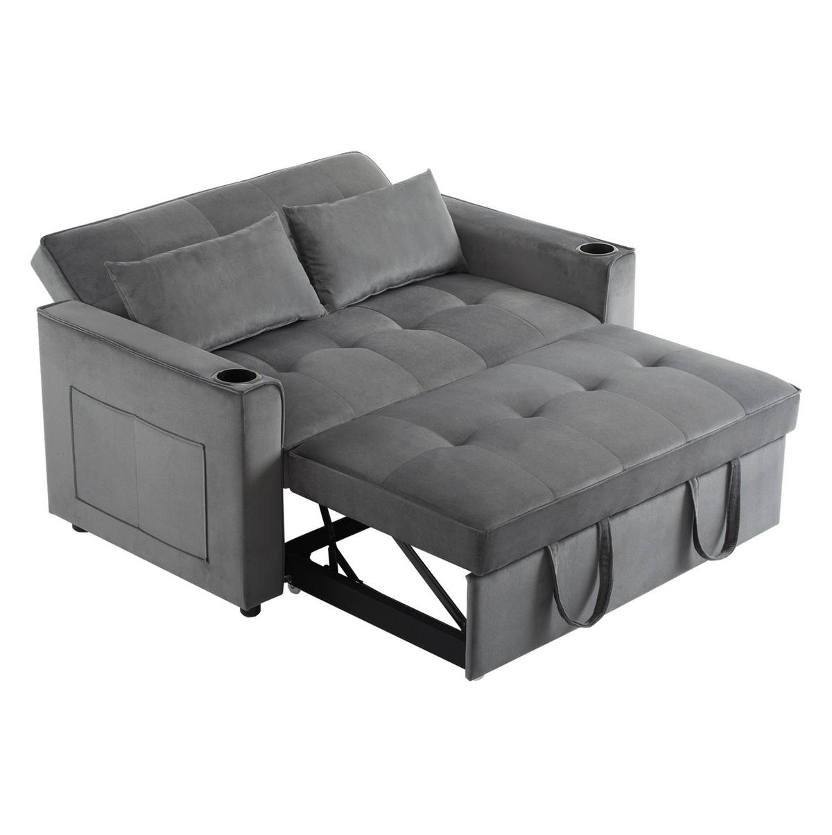 SCHLAFSOFA Samt mit Schlaffunktion und Getränkehaltern Grau 137/76,5/83 cm - Grau, Textil (83/137/76.5cm) - Redom