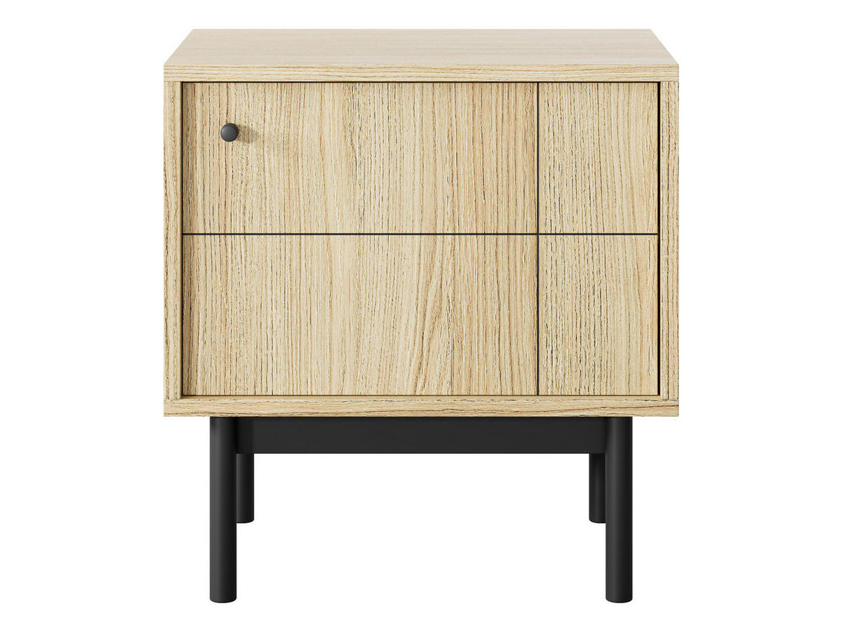 NACHTTISCH: Eichenfarbe Linea, schwarze Beine, 53,5 cm x 56,6 cm x 39 cm - Eichefarben, Holzwerkstoff (53.5/56.6/39cm) - 3XE LIVING