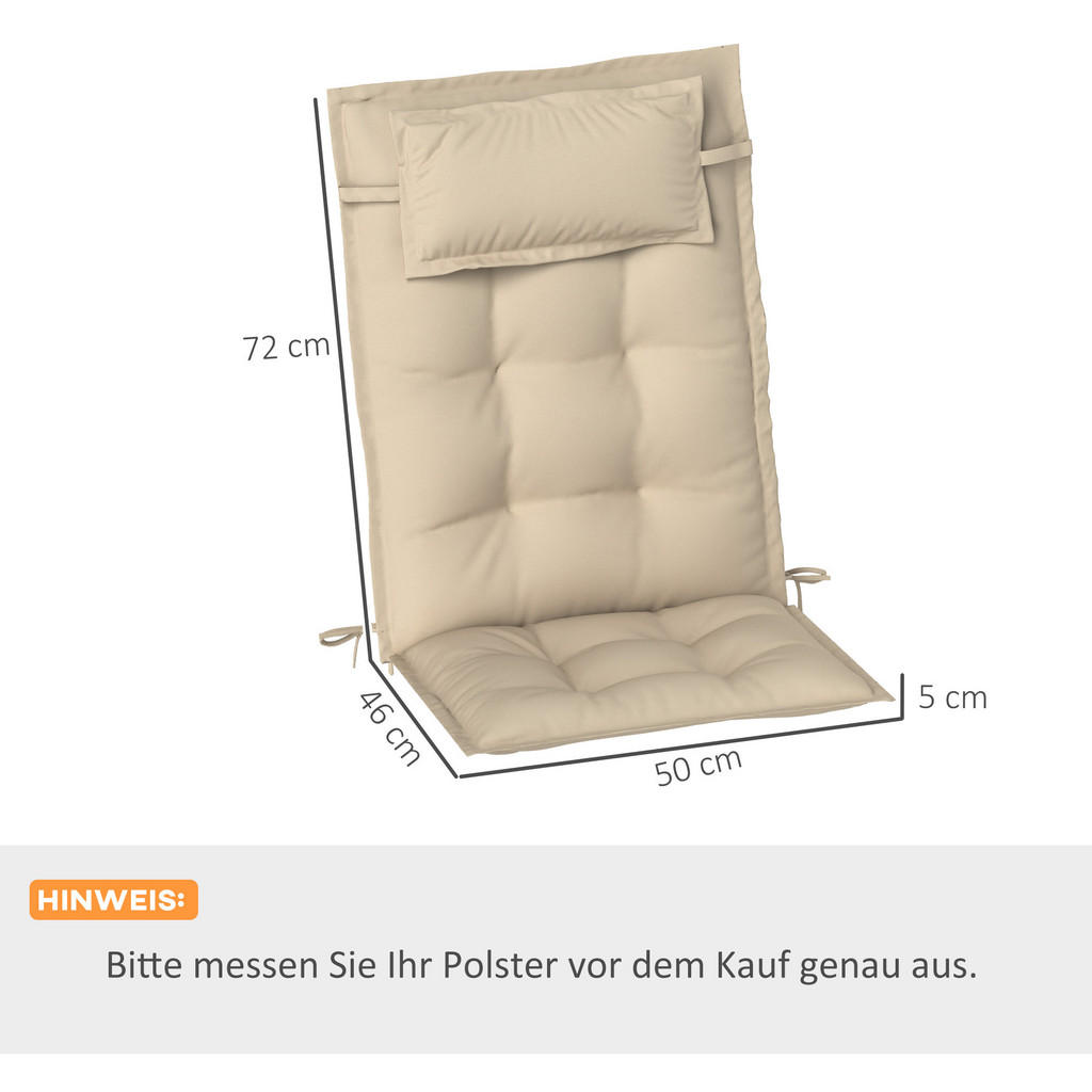 Thumbnail - Outsunny Auflage, Beige, Kunststoff, 50x5x116 cm, Outdoor-Kissen, Liegenauflagen