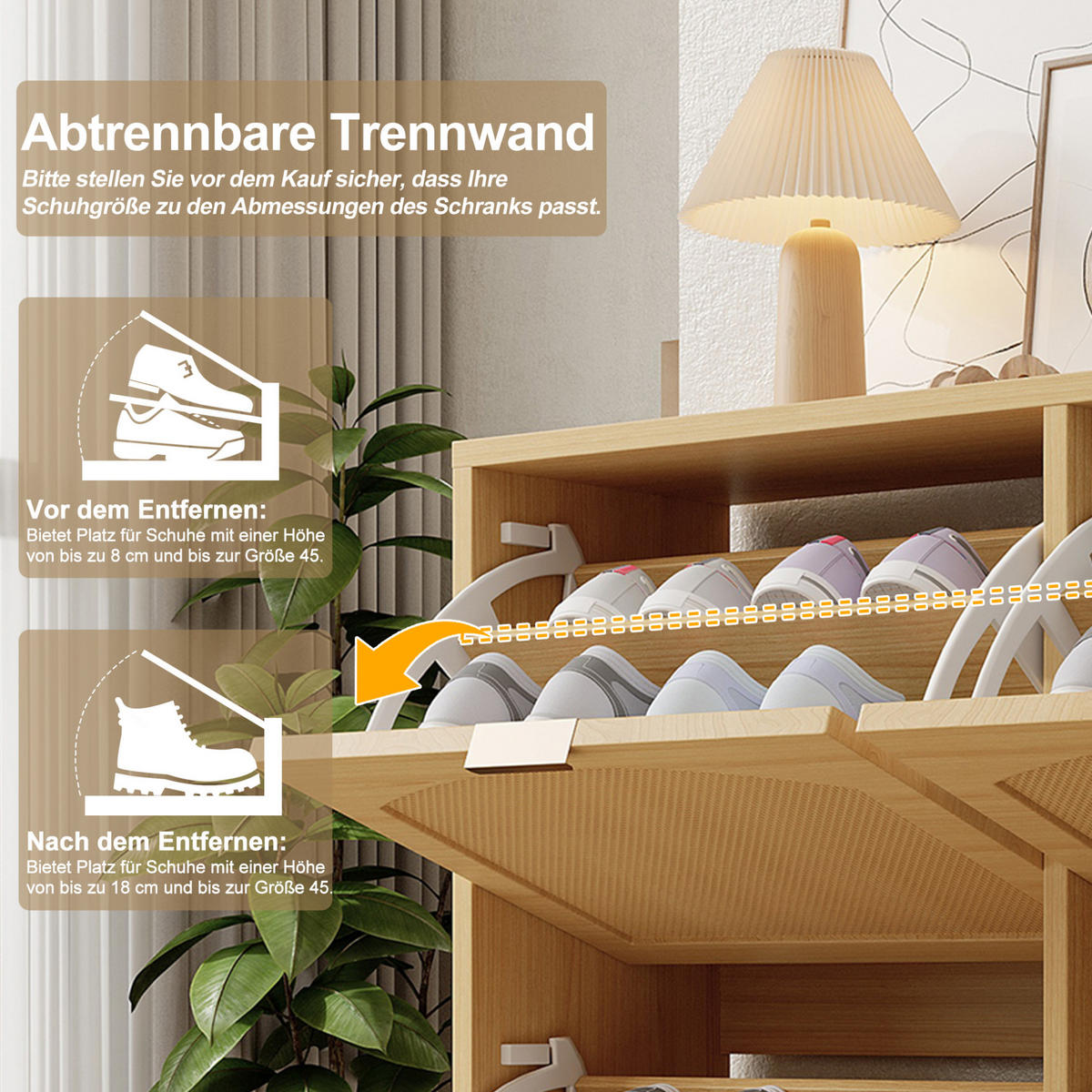 SCHUHSCHRANK 25/100/90 cm mit 4 Klappen und Rattanfronten, platzsparend, Helle Eiche - Naturfarben, Holzwerkstoff (100/90/25cm) - Redom