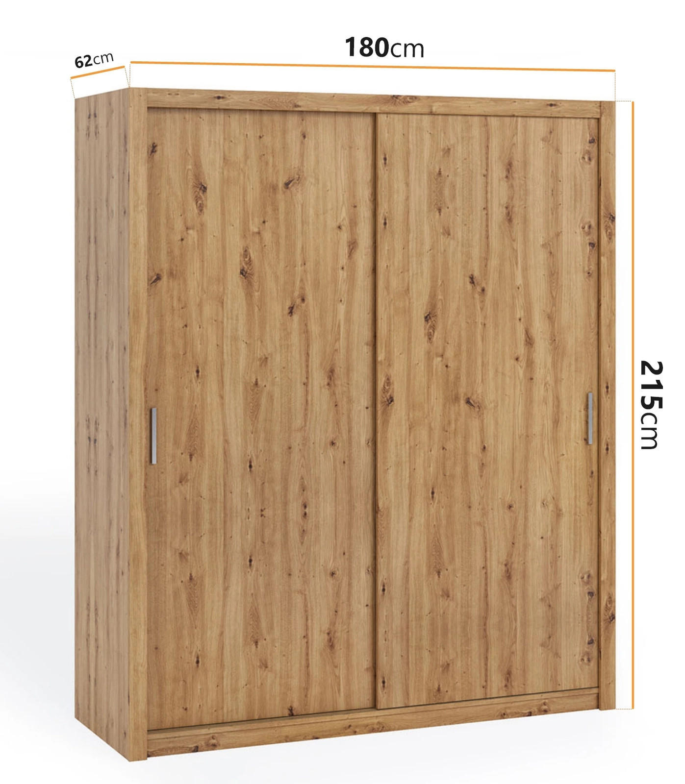 SCHIEBETÜRENSCHRANK Tamiza 180/215/62 2-türig - Silberfarben/Eiche Artisan, Holzwerkstoff/Kunststoff (180/215/62cm) - Ravio