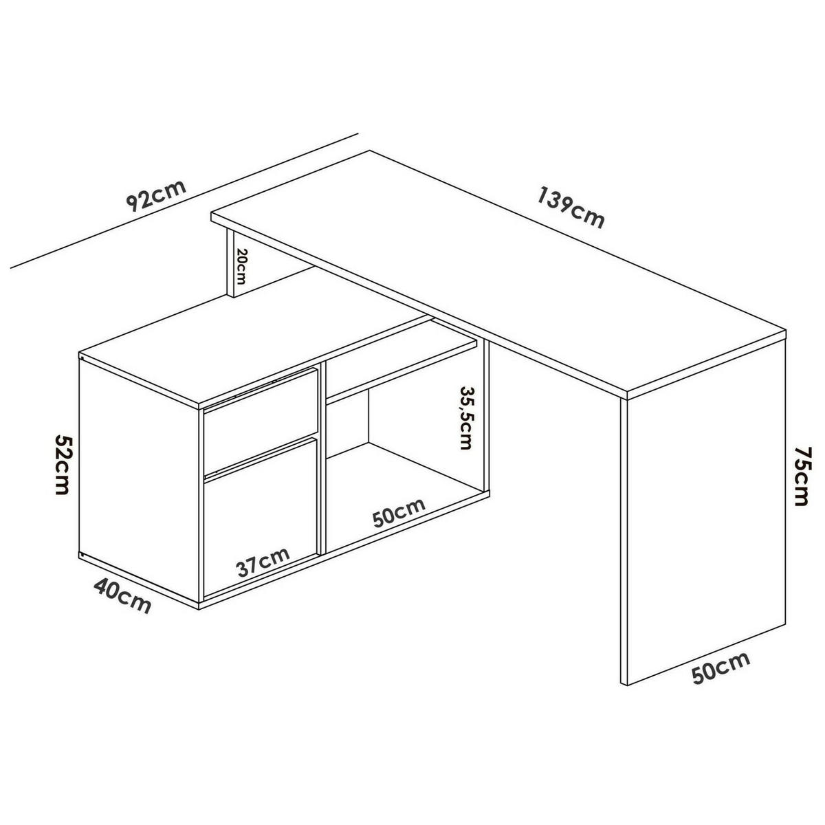 ECKSCHREIBTISCH Eiche, Anthrazit 92/139/75 cm - Schwarz, Holzwerkstoff (92/139/75cm) - DMORA