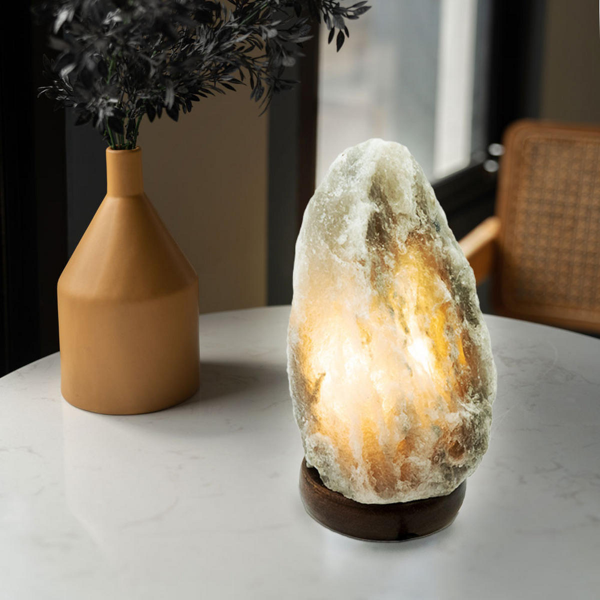 TISCHLEUCHTE Stein Holz Grau - Grau, Holz (11.4/11.4/20.3cm) - Globo Lighting