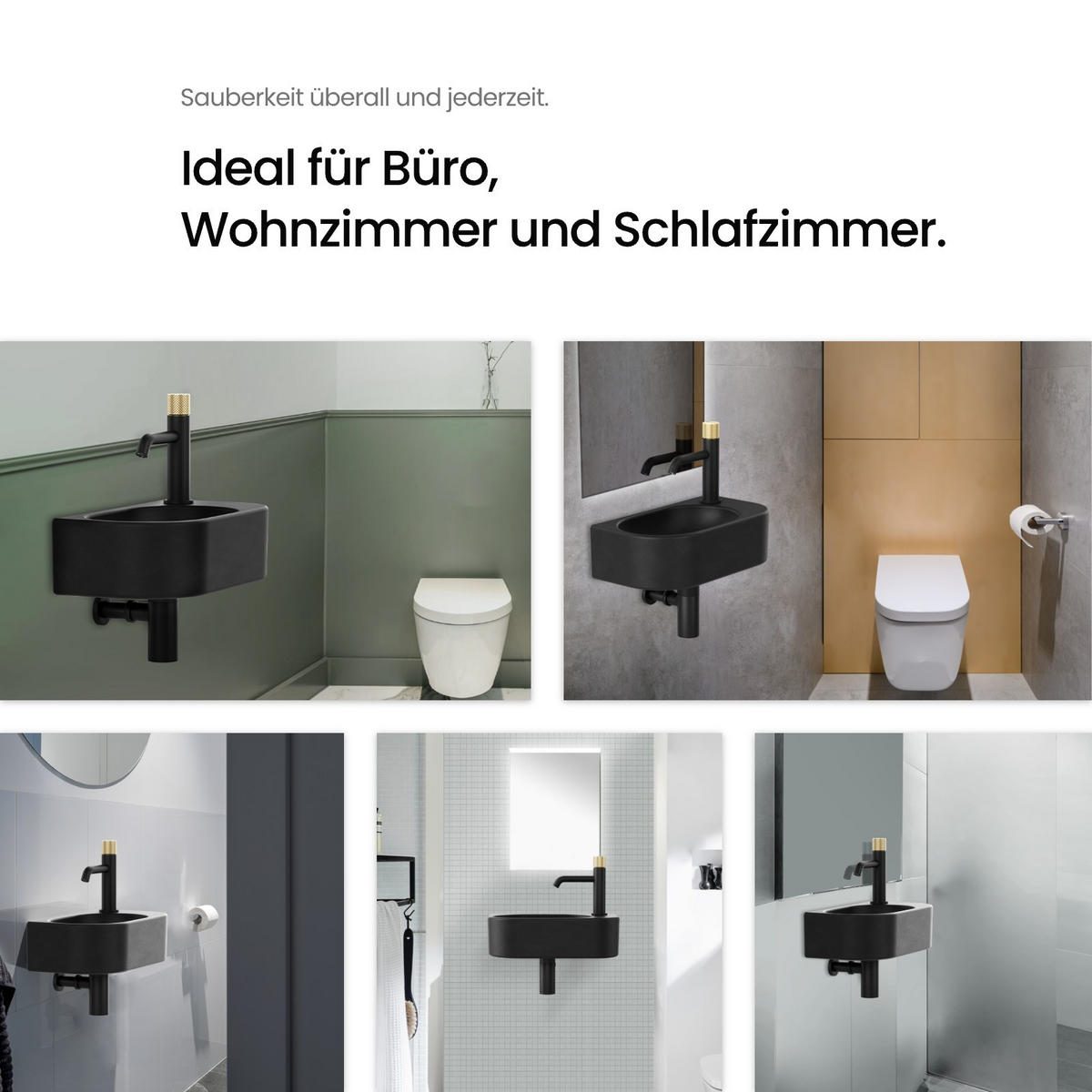 WASCHBECKEN Abgerundete Ecken Mit Hahnloch links Mattschwarz 40 / 21,5 / 12 cm - Schwarz, Keramik (21.5/12/40cm) - EMKE