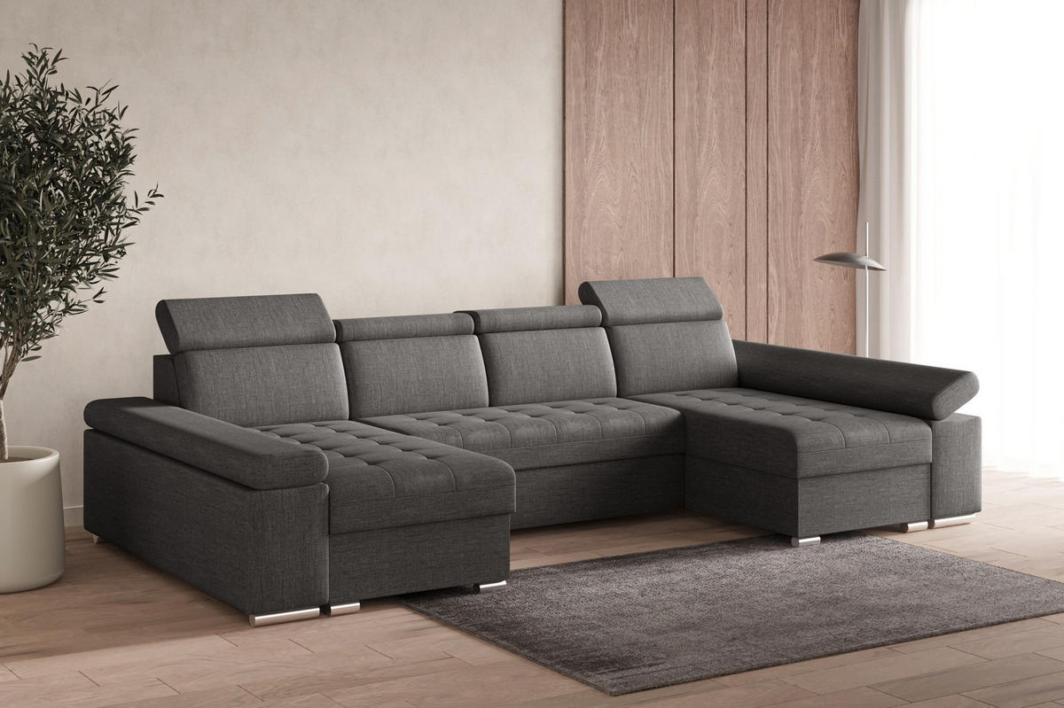 WOHNLANDSCHAFT - Ecksofa U - Luka U - Grau (Twist 20) - Grau, Holzwerkstoff (330/94/168cm) - Möblo