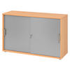 SCHIEBETÜRENSCHRANK - 2 Ordnerhöhen 40/120/74,8 cm in Buchefarben/Silberfarben Streifengriff (Kunststoff) - Buchefarben/Silberfarben, Holzwerkstoff (120/74.8/40cm) - bümö