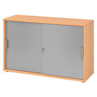 SCHIEBETÜRENSCHRANK - 2 Ordnerhöhen 40/120/74,8 cm in Buchefarben/Silberfarben Streifengriff (Kunststoff) - Buchefarben/Silberfarben, Holzwerkstoff (120/74.8/40cm) - bümö