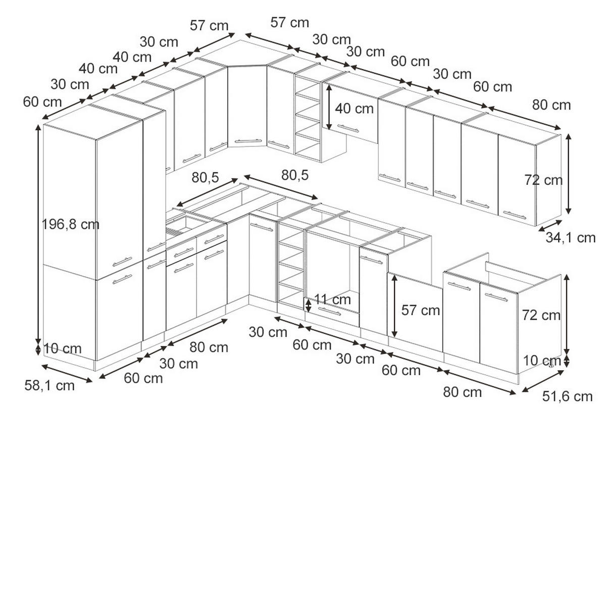 ECKKÜCHE Fame-Line Eiche Paneel/Goldkraft Eiche 347 x 257 cm ohne Arbeitsplatte - Honigeiche/Hellbraun, Holzwerkstoff (347/81.6/46cm) - Vicco